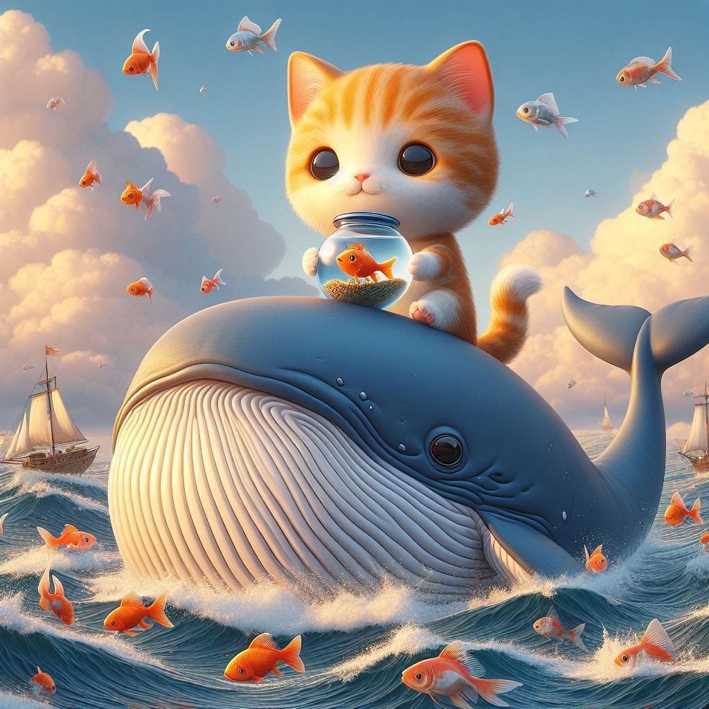 金魚鉢を持ったネコが巨鯨と旅するアドベンチャー。