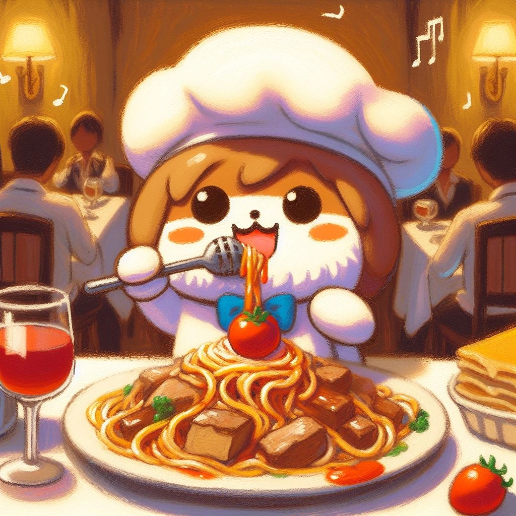 音楽をたのしみながらパスタを頂く人