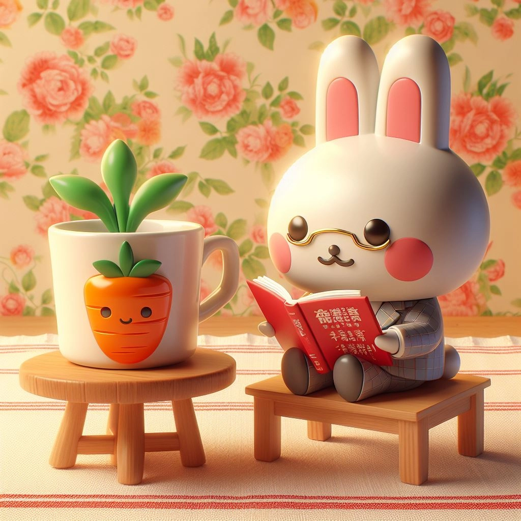 へやでどくしょをたのしむうさちゃんのおとおさん