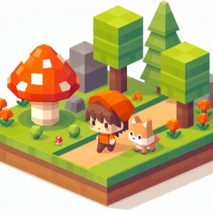 キノコのある風景　ローポリゴン