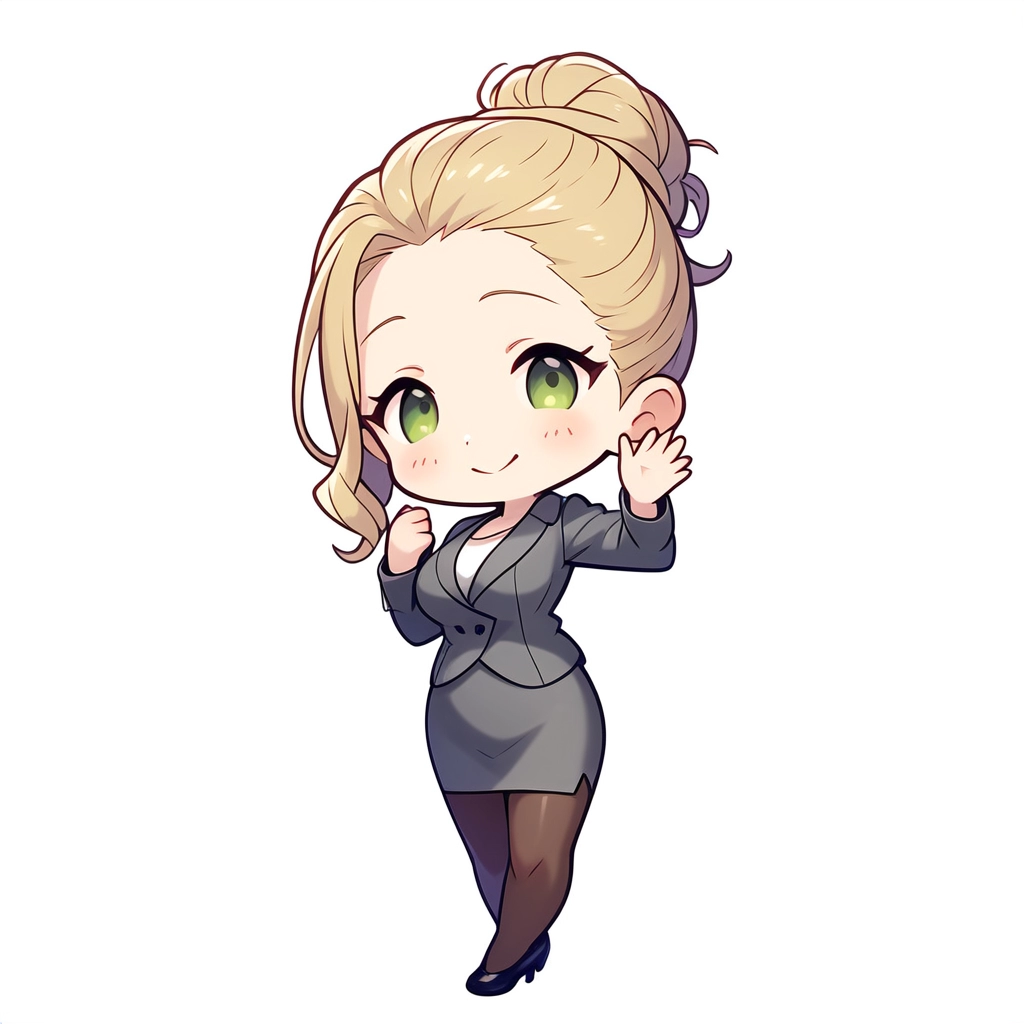 手を振るブロンドOL