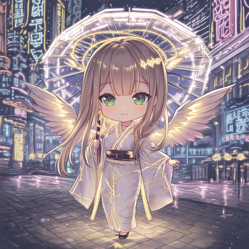 サイバーパンクの和服天使